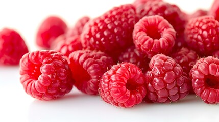 Close up of fresh Raspberries on a white Background