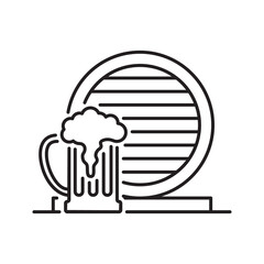 Beer Line Icon. Contains such Icons as Barrel, Six-pack, Keg, Signboard, Mug, drinks. Alcohol pub or bar glass. Two glasses of beer toasting creating splash on white background.