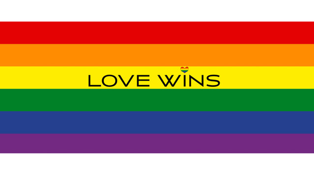 Tęczowa flaga. Miesiąc dumy. LGBTQ.  Love Wins. R&oacute;wnouprawnienie. Wektor.