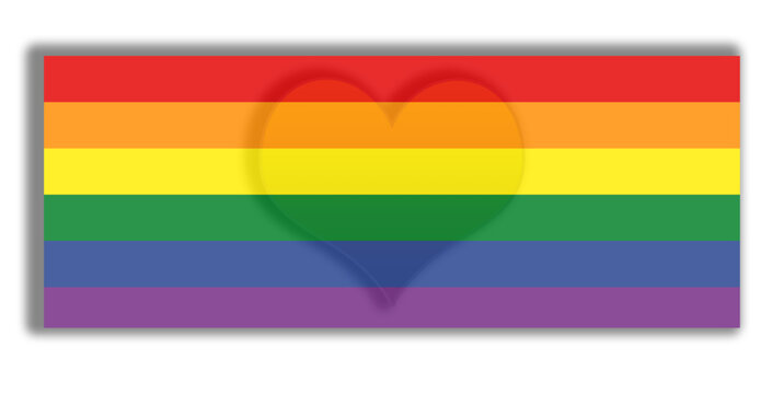 Tęczowa flaga, pas, baner z sercem. Miesiąc dumy. LGBTQ.  Serce, miłość. R&oacute;wnouprawnienie. Plik wektorowy.