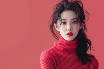 Fototapeta premium portrait of a Korean fashion model with Korean street fashion