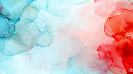 Abstract alcohol ink background in bright red and soft blue with rich oil paint textures.