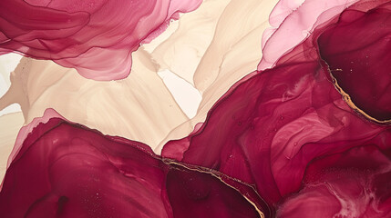 Abstract painting background in shades of burgundy and cream, alcohol ink with oil paint textures.