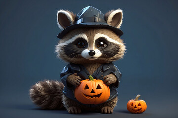 a cute raccoon cub in a Halloween costume
