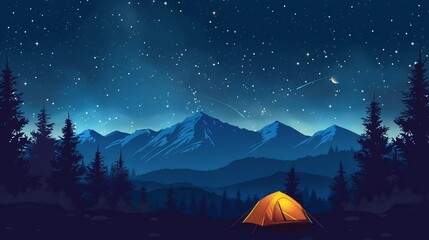  a captivating stock illustration depicting a serene scene of camping under a starry night sky.