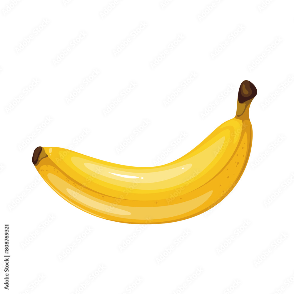 Wall mural Yellow ripe banana, cartoon sweet tropical fruit and dessert in lunchbox. Funny one raw banana with peel, cartoon yummy healthy snack and food for eating during lunch break vector illustration - Wall murals