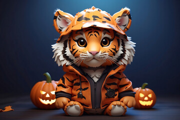 cute tiger in Halloween costume.