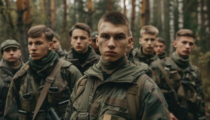 Obraz premium Warriors in the wild: young soldiers on a camouflaged forest mission