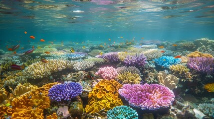 Fototapeta premium A beautiful underwater scene of a vibrant coral reef with colorful fish swimming around