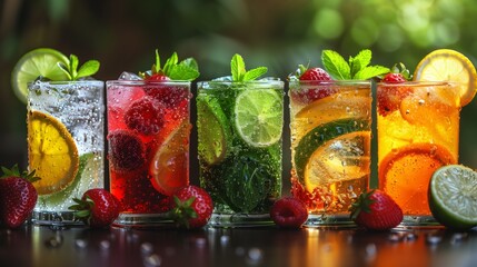 Refreshing colorful summer drinks