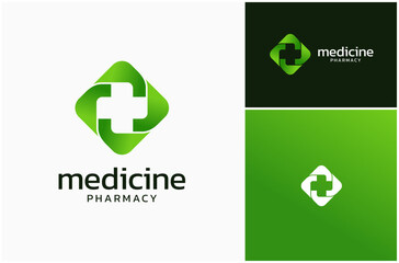 Medical Medicine Hospital Pharmacy Health Care Green Colorful Vector Logo Design Illustration