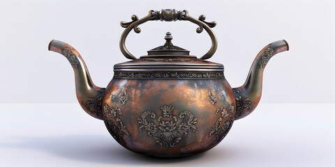 copper tea pot on white background.Shiny Copper Teapot on Clean Background.