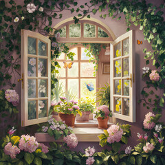 window with flowers in the garden