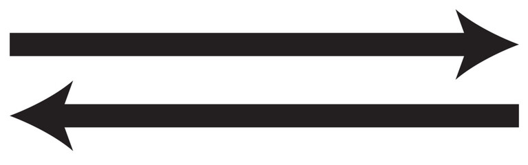 Obraz premium Horizontal dual thin long straight double ended arrow. Contour isolated vector image on white background.