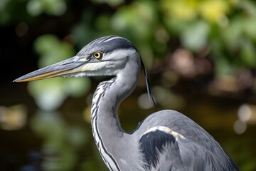 Bird heron closeup. Outdoor wild park. Generate Ai