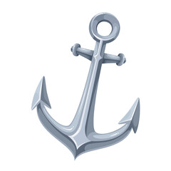 Metal anchor, cartoon nautical equipment of ship. Cute antique sharp anchor for stability of pirate and fisher boat, yacht and sailboat in sea and ocean water waves cartoon vector illustration © setory