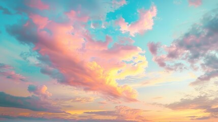 A serene sky with pastel colored clouds