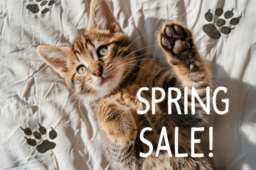 "Spring Sale"  text with kitten on background. Sale concept for petshop. AI generative