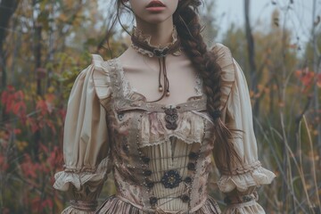 A beautiful woman in mystery dress in forest. whimsical aesthetic. AI generative