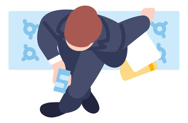 Businessman waiting for meeting top view. Sitting man