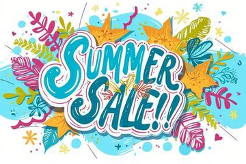 Colorful "Summer Sale" text on a bright white background. AI generative