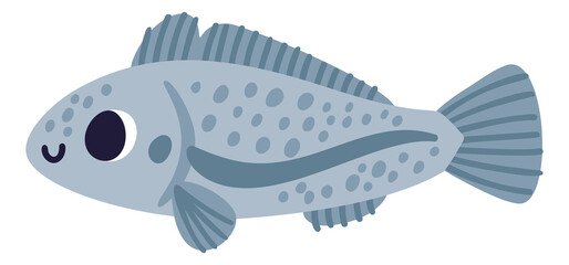 Cute fish drawing. Wild ocean animal icon