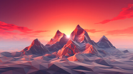 geometric snowy mountain red sky backdrop poster web page PPT background