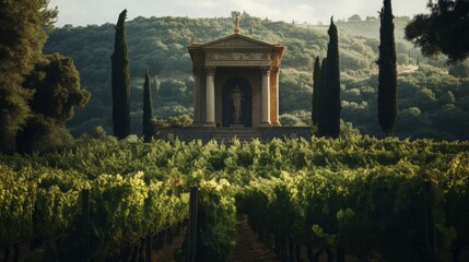 Obraz premium mysterious temple: cult of Dionysus initiates partake in ecstatic rituals lush vineyard