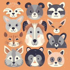 Obraz premium Various animals, including a lion, giraffe, elephant, zebra, and monkey, are grouped together on a vibrant orange background
