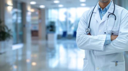Doctor Standing with Blurred Background, Banner