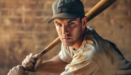 Determined Baseball Player Holding Bat - Powered by Adobe