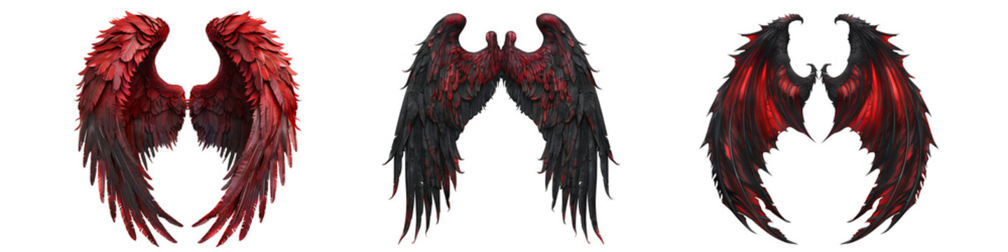 Set of devil wings isolated on transparent and white background