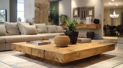 wooden furniture, the sleek design of the wooden coffee table is enhanced by its subtle grain, bringing a touch of nature to the contemporary decor
