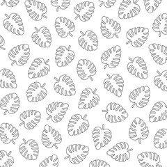 Tropical Leaf Linear Style Pattern Background Vector Illustration