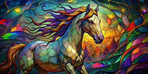 Stained Glass Beautiful Horse Art