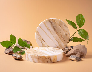 Natural Podium for Display Packaging: podium made from polished marble slabs, with natural veins and patterns