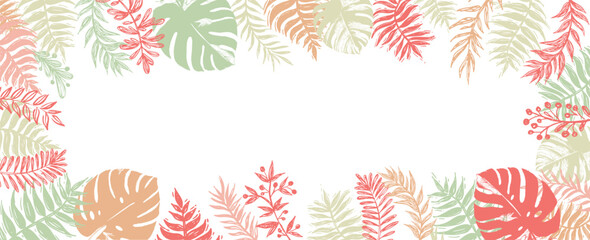 Hello Summer, exotic jungle leaves. Vector.	
