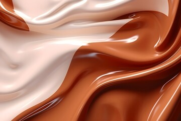 Luxury 3d silk texture background. Fluid curved wave in motion chocolate and beige elegant background. Silky melted cloth luxury fluid wave banner.