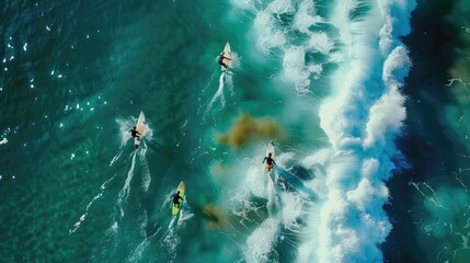 A group of surfers are gliding on an azure wave in the electric blue ocean, surrounded by liquid beauty of the natural landscape AIG50