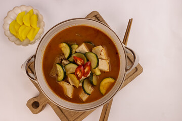 Doenjang JJigae is Soybean Paste Stew With Beef and  Vegetables. 