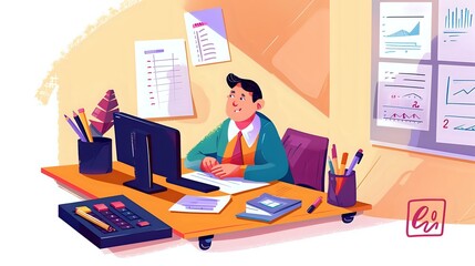 Meticulous Attention to Detail: Staff Accountant's Desk Illustration