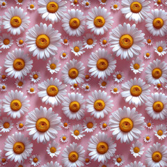 Fototapeta na wymiar Blooming Daisies on Soft Pink - Seamless Floral Pattern 