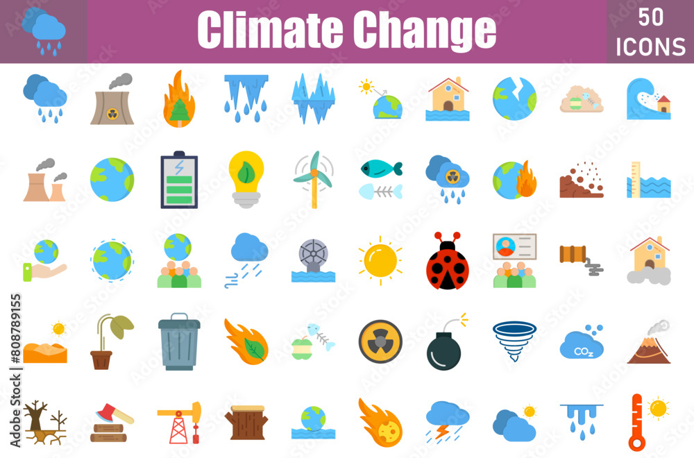 Canvas Prints Climate Change 50 web icons in flat style