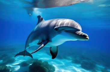dolphin swims underwater. ecosystem in the ocean wildlife