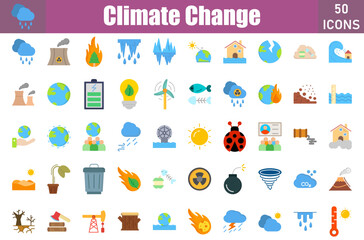 Climate Change 50 web icons in flat style