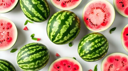 Close up of fresh Watermelons on a white Background