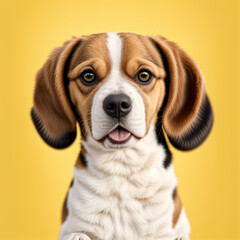 Beagle dog on yellow background.