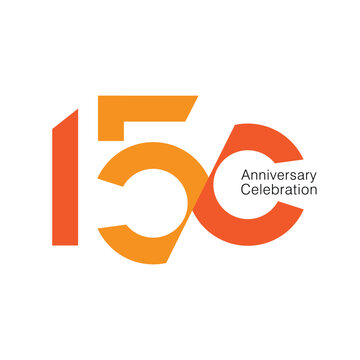 150, 150 Years Anniversary Logo, Orange Colour, Vector Template Design element for invitation, Anniversary, greeting card illustration.