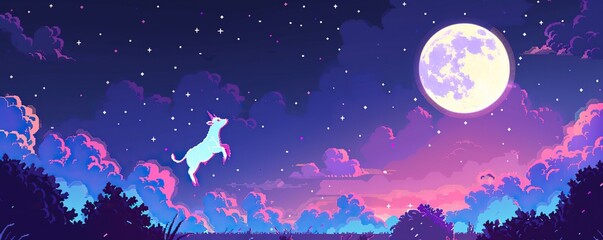 summer background with a giraffe and moon