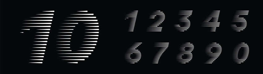 Number Font with Abstract Line Pattern